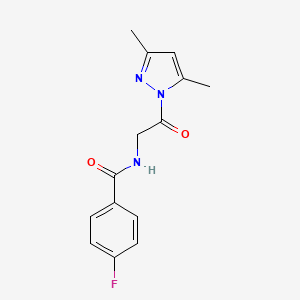 molecular formula C14H14FN3O2 B5641520 N-[2-(3,5-dimethyl-1H-pyrazol-1-yl)-2-oxoethyl]-4-fluorobenzamide 