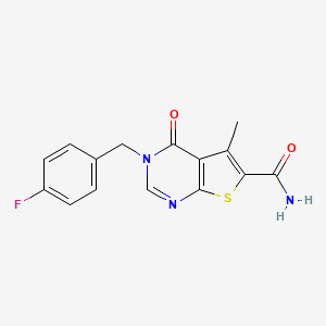 molecular formula C15H12FN3O2S B5641559 3-(4-fluorobenzyl)-5-methyl-4-oxo-3,4-dihydrothieno[2,3-d]pyrimidine-6-carboxamide 