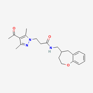 molecular formula C21H27N3O3 B5641599 3-(4-acetyl-3,5-dimethyl-1H-pyrazol-1-yl)-N-(2,3,4,5-tetrahydro-1-benzoxepin-4-ylmethyl)propanamide 