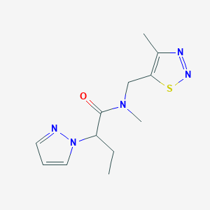 molecular formula C12H17N5OS B5641773 N-methyl-N-[(4-methyl-1,2,3-thiadiazol-5-yl)methyl]-2-(1H-pyrazol-1-yl)butanamide 