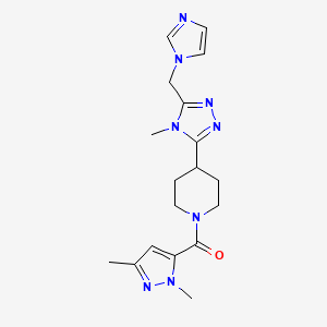 molecular formula C18H24N8O B5642159 1-[(1,3-dimethyl-1H-pyrazol-5-yl)carbonyl]-4-[5-(1H-imidazol-1-ylmethyl)-4-methyl-4H-1,2,4-triazol-3-yl]piperidine 