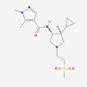 molecular formula C16H26N4O3S B5642510 N-{rel-(3R,4S)-4-cyclopropyl-1-[2-(methylsulfonyl)ethyl]-3-pyrrolidinyl}-1,5-dimethyl-1H-pyrazole-4-carboxamide hydrochloride 