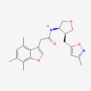 molecular formula C22H26N2O4 B5642756 N-{(3R*,4S*)-4-[(3-methylisoxazol-5-yl)methyl]tetrahydrofuran-3-yl}-2-(4,6,7-trimethyl-1-benzofuran-3-yl)acetamide 