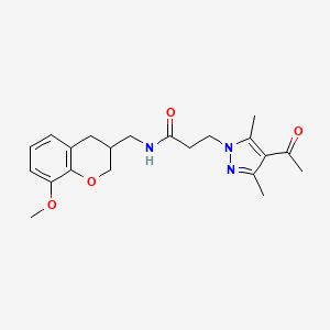 molecular formula C21H27N3O4 B5642868 3-(4-acetyl-3,5-dimethyl-1H-pyrazol-1-yl)-N-[(8-methoxy-3,4-dihydro-2H-chromen-3-yl)methyl]propanamide 