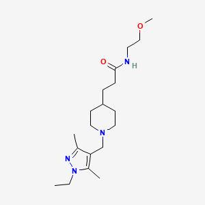 molecular formula C19H34N4O2 B5643024 3-{1-[(1-ethyl-3,5-dimethyl-1H-pyrazol-4-yl)methyl]-4-piperidinyl}-N-(2-methoxyethyl)propanamide 