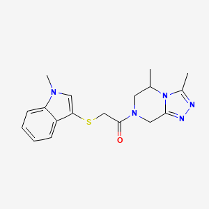 molecular formula C18H21N5OS B5643151 3,5-dimethyl-7-{[(1-methyl-1H-indol-3-yl)thio]acetyl}-5,6,7,8-tetrahydro[1,2,4]triazolo[4,3-a]pyrazine 