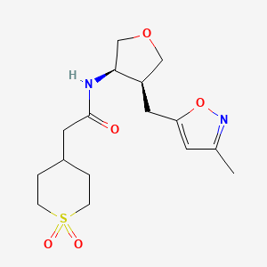 2-(1,1-dioxidotetrahydro-2H-thiopyran-4-yl)-N-{(3R*,4S*)-4-[(3-methylisoxazol-5-yl)methyl]tetrahydrofuran-3-yl}acetamide