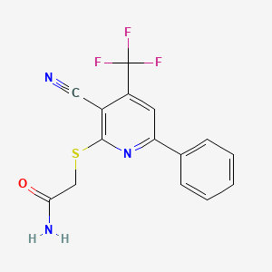 molecular formula C15H10F3N3OS B5643728 2-{[3-cyano-6-phenyl-4-(trifluoromethyl)-2-pyridinyl]thio}acetamide 