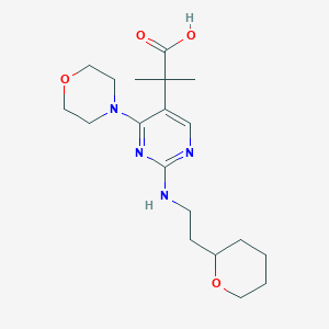 molecular formula C19H30N4O4 B5643730 2-methyl-2-(4-morpholin-4-yl-2-{[2-(tetrahydro-2H-pyran-2-yl)ethyl]amino}pyrimidin-5-yl)propanoic acid 