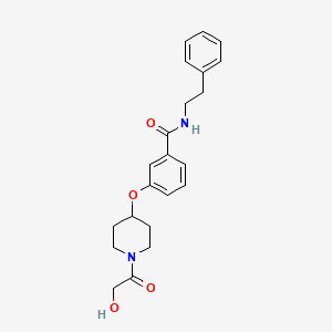 molecular formula C22H26N2O4 B5643796 3-[(1-glycoloylpiperidin-4-yl)oxy]-N-(2-phenylethyl)benzamide 