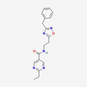 molecular formula C18H19N5O2 B5643803 N-[2-(3-benzyl-1,2,4-oxadiazol-5-yl)ethyl]-2-ethyl-5-pyrimidinecarboxamide 