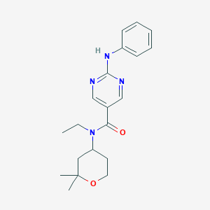 molecular formula C20H26N4O2 B5643830 2-anilino-N-(2,2-dimethyltetrahydro-2H-pyran-4-yl)-N-ethyl-5-pyrimidinecarboxamide 