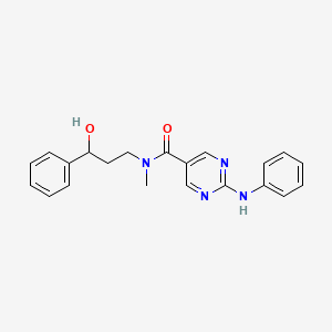 molecular formula C21H22N4O2 B5643858 2-anilino-N-(3-hydroxy-3-phenylpropyl)-N-methyl-5-pyrimidinecarboxamide 