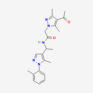 molecular formula C22H27N5O2 B5643885 2-(4-acetyl-3,5-dimethyl-1H-pyrazol-1-yl)-N-{1-[5-methyl-1-(2-methylphenyl)-1H-pyrazol-4-yl]ethyl}acetamide 