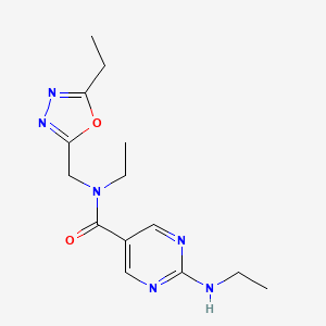 molecular formula C14H20N6O2 B5643896 N-ethyl-2-(ethylamino)-N-[(5-ethyl-1,3,4-oxadiazol-2-yl)methyl]-5-pyrimidinecarboxamide 