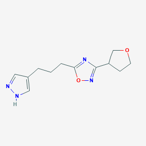 molecular formula C12H16N4O2 B5644446 5-[3-(1H-pyrazol-4-yl)propyl]-3-(tetrahydrofuran-3-yl)-1,2,4-oxadiazole 