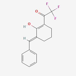 molecular formula C15H13F3O2 B5644477 2-benzylidene-6-(2,2,2-trifluoro-1-hydroxyethylidene)cyclohexanone 