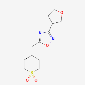 molecular formula C12H18N2O4S B5644494 5-[(1,1-dioxidotetrahydro-2H-thiopyran-4-yl)methyl]-3-(tetrahydrofuran-3-yl)-1,2,4-oxadiazole 