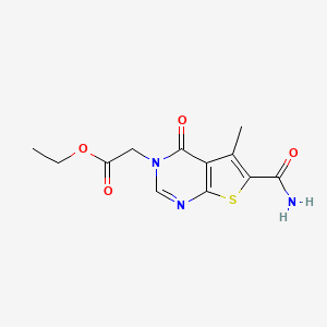 molecular formula C12H13N3O4S B5644565 ethyl [6-(aminocarbonyl)-5-methyl-4-oxothieno[2,3-d]pyrimidin-3(4H)-yl]acetate 