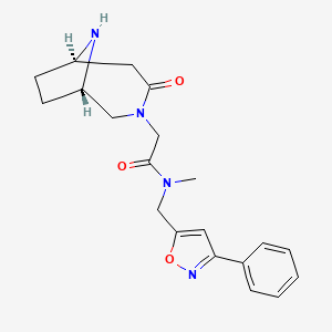 molecular formula C20H24N4O3 B5644823 N-methyl-2-[rel-(1S,6R)-4-oxo-3,9-diazabicyclo[4.2.1]non-3-yl]-N-[(3-phenyl-5-isoxazolyl)methyl]acetamide hydrochloride 