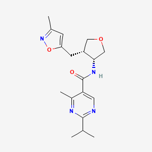 molecular formula C18H24N4O3 B5645086 2-isopropyl-4-methyl-N-{(3R*,4S*)-4-[(3-methylisoxazol-5-yl)methyl]tetrahydrofuran-3-yl}pyrimidine-5-carboxamide 