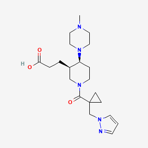 molecular formula C21H33N5O3 B5645318 3-((3R*,4S*)-4-(4-methylpiperazin-1-yl)-1-{[1-(1H-pyrazol-1-ylmethyl)cyclopropyl]carbonyl}piperidin-3-yl)propanoic acid 