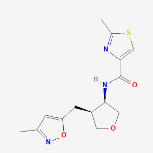 molecular formula C14H17N3O3S B5645341 2-methyl-N-{(3R*,4S*)-4-[(3-methylisoxazol-5-yl)methyl]tetrahydrofuran-3-yl}-1,3-thiazole-4-carboxamide 