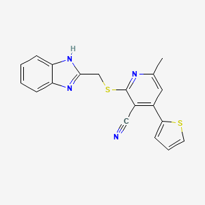 molecular formula C19H14N4S2 B5645661 2-[(1H-benzimidazol-2-ylmethyl)thio]-6-methyl-4-(2-thienyl)nicotinonitrile 