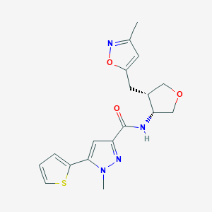 molecular formula C18H20N4O3S B5645691 1-methyl-N-{(3R*,4S*)-4-[(3-methylisoxazol-5-yl)methyl]tetrahydrofuran-3-yl}-5-(2-thienyl)-1H-pyrazole-3-carboxamide 