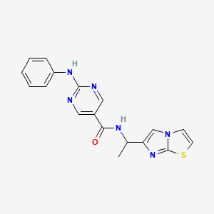molecular formula C18H16N6OS B5645775 2-anilino-N-(1-imidazo[2,1-b][1,3]thiazol-6-ylethyl)-5-pyrimidinecarboxamide 