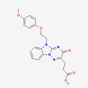 molecular formula C21H20N4O5 B5645836 3-{5-[2-(4-methoxyphenoxy)ethyl]-3-oxo-3,5-dihydro[1,2,4]triazino[2,3-a]benzimidazol-2-yl}propanoic acid 