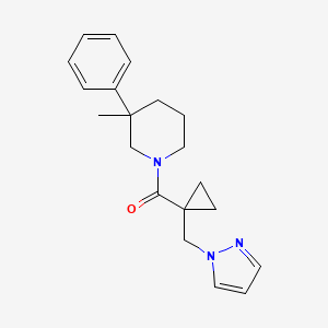 molecular formula C20H25N3O B5645931 3-methyl-3-phenyl-1-{[1-(1H-pyrazol-1-ylmethyl)cyclopropyl]carbonyl}piperidine 