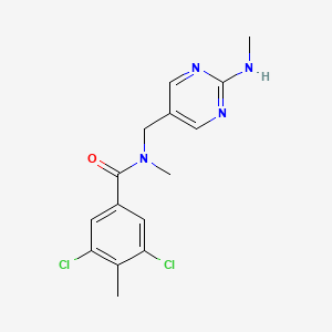 molecular formula C15H16Cl2N4O B5646006 3,5-dichloro-N,4-dimethyl-N-{[2-(methylamino)-5-pyrimidinyl]methyl}benzamide 
