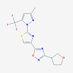 molecular formula C14H12F3N5O2S B5646093 5-{2-[3-methyl-5-(trifluoromethyl)-1H-pyrazol-1-yl]-1,3-thiazol-4-yl}-3-(tetrahydrofuran-3-yl)-1,2,4-oxadiazole 