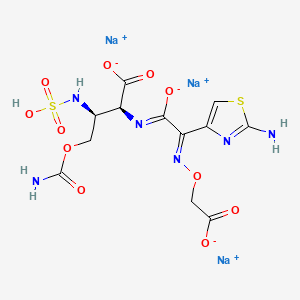 molecular formula C12H13N6Na3O11S2 B564614 trisodium;(2S,3S)-2-[[(2E)-2-(2-amino-1,3-thiazol-4-yl)-2-(carboxylatomethoxyimino)-1-oxidoethylidene]amino]-4-carbamoyloxy-3-(sulfoamino)butanoate CAS No. 103618-99-1