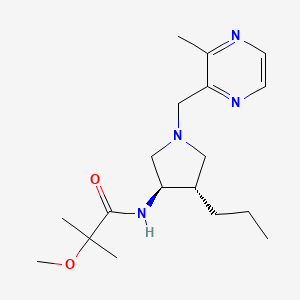 molecular formula C18H30N4O2 B5646185 2-methoxy-2-methyl-N-{rel-(3R,4S)-1-[(3-methyl-2-pyrazinyl)methyl]-4-propyl-3-pyrrolidinyl}propanamide hydrochloride 