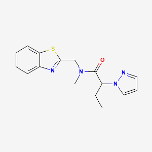 molecular formula C16H18N4OS B5646227 N-(1,3-benzothiazol-2-ylmethyl)-N-methyl-2-(1H-pyrazol-1-yl)butanamide 