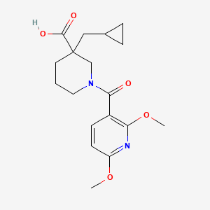 molecular formula C18H24N2O5 B5646236 3-(cyclopropylmethyl)-1-[(2,6-dimethoxy-3-pyridinyl)carbonyl]-3-piperidinecarboxylic acid 
