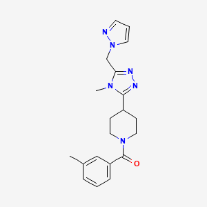 molecular formula C20H24N6O B5646250 1-(3-methylbenzoyl)-4-[4-methyl-5-(1H-pyrazol-1-ylmethyl)-4H-1,2,4-triazol-3-yl]piperidine 
