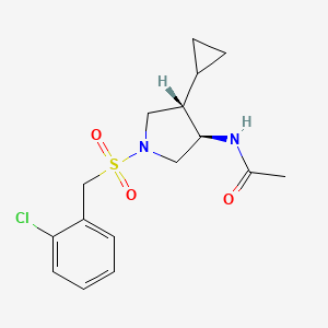 molecular formula C16H21ClN2O3S B5646420 N-{(3R*,4S*)-1-[(2-chlorobenzyl)sulfonyl]-4-cyclopropyl-3-pyrrolidinyl}acetamide 