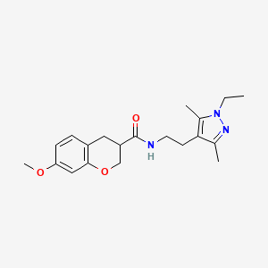 molecular formula C20H27N3O3 B5646470 N-[2-(1-ethyl-3,5-dimethyl-1H-pyrazol-4-yl)ethyl]-7-methoxychromane-3-carboxamide 