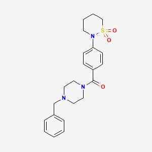 molecular formula C22H27N3O3S B5646521 2-{4-[(4-benzyl-1-piperazinyl)carbonyl]phenyl}-1,2-thiazinane 1,1-dioxide 