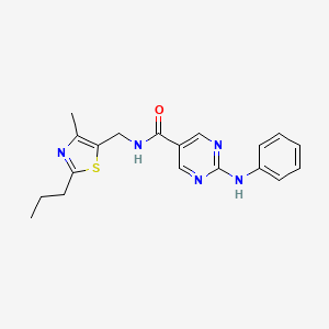 2-anilino-N-[(4-methyl-2-propyl-1,3-thiazol-5-yl)methyl]-5-pyrimidinecarboxamide