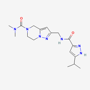 molecular formula C17H25N7O2 B5646554 2-({[(3-isopropyl-1H-pyrazol-5-yl)carbonyl]amino}methyl)-N,N-dimethyl-6,7-dihydropyrazolo[1,5-a]pyrazine-5(4H)-carboxamide 