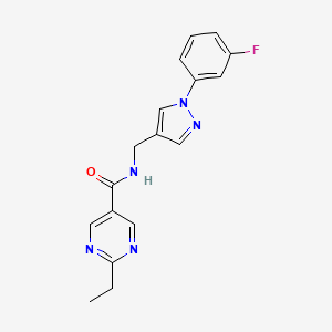 molecular formula C17H16FN5O B5646567 2-ethyl-N-{[1-(3-fluorophenyl)-1H-pyrazol-4-yl]methyl}-5-pyrimidinecarboxamide 
