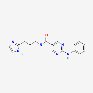 molecular formula C19H22N6O B5646569 2-anilino-N-methyl-N-[3-(1-methyl-1H-imidazol-2-yl)propyl]-5-pyrimidinecarboxamide 