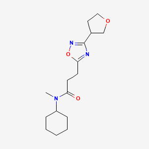 molecular formula C16H25N3O3 B5646686 N-cyclohexyl-N-methyl-3-[3-(tetrahydrofuran-3-yl)-1,2,4-oxadiazol-5-yl]propanamide 