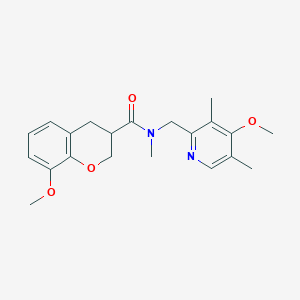molecular formula C21H26N2O4 B5646777 8-methoxy-N-[(4-methoxy-3,5-dimethyl-2-pyridinyl)methyl]-N-methyl-3-chromanecarboxamide 