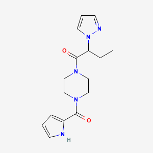 molecular formula C16H21N5O2 B5646841 1-[2-(1H-pyrazol-1-yl)butanoyl]-4-(1H-pyrrol-2-ylcarbonyl)piperazine 