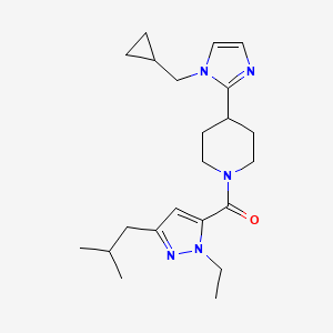 molecular formula C22H33N5O B5646872 4-[1-(cyclopropylmethyl)-1H-imidazol-2-yl]-1-[(1-ethyl-3-isobutyl-1H-pyrazol-5-yl)carbonyl]piperidine 
